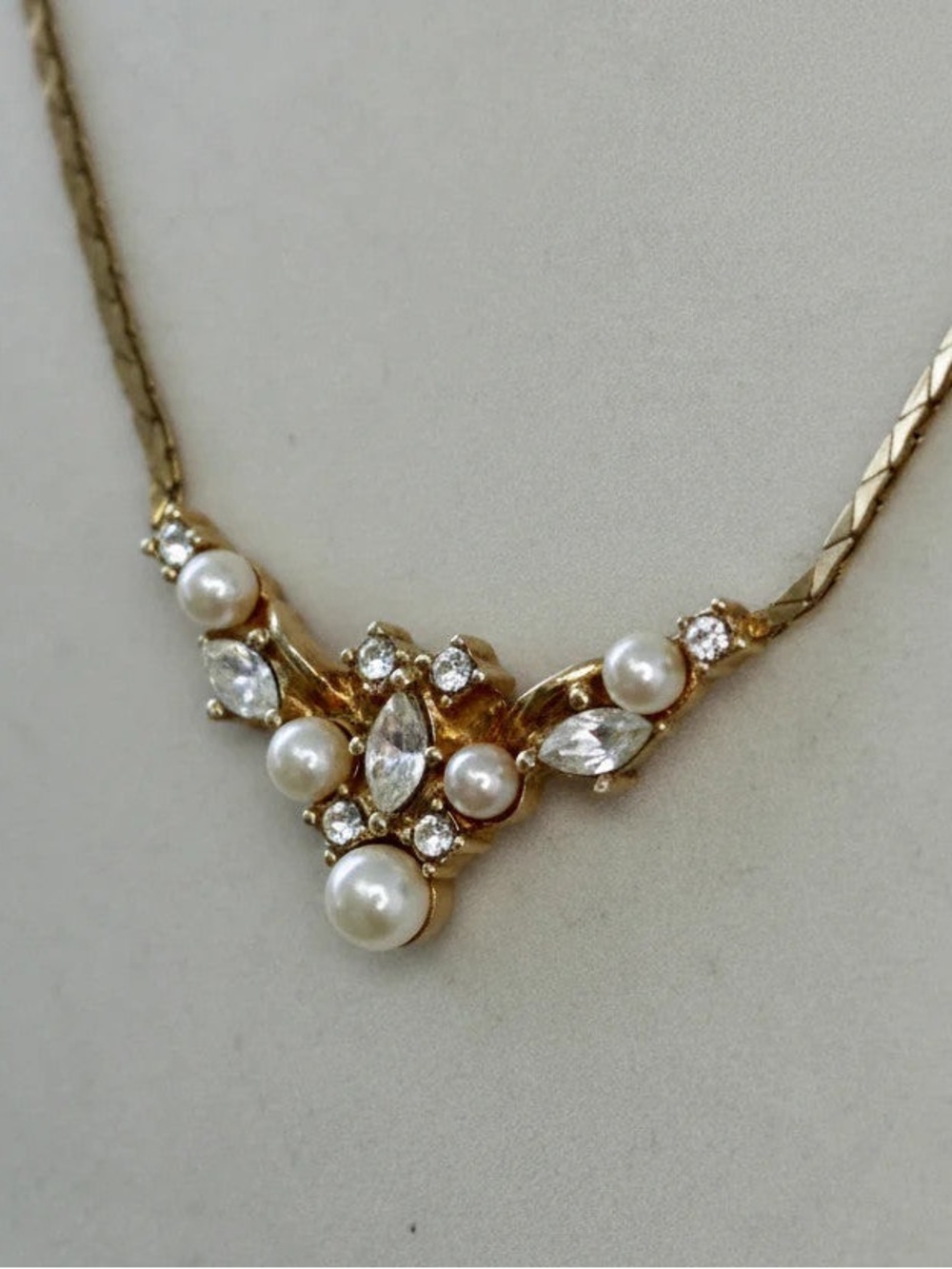 Christian Dior Vintage Faux Pearl and Rhinestone Cluster Necklace